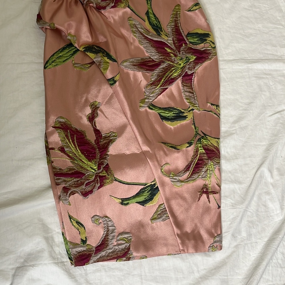 $765 New MARCHESA NOTTE One-shoulder Draped Floral-Jacquard Midi Dress Blush 4 - Picture 5 of 16